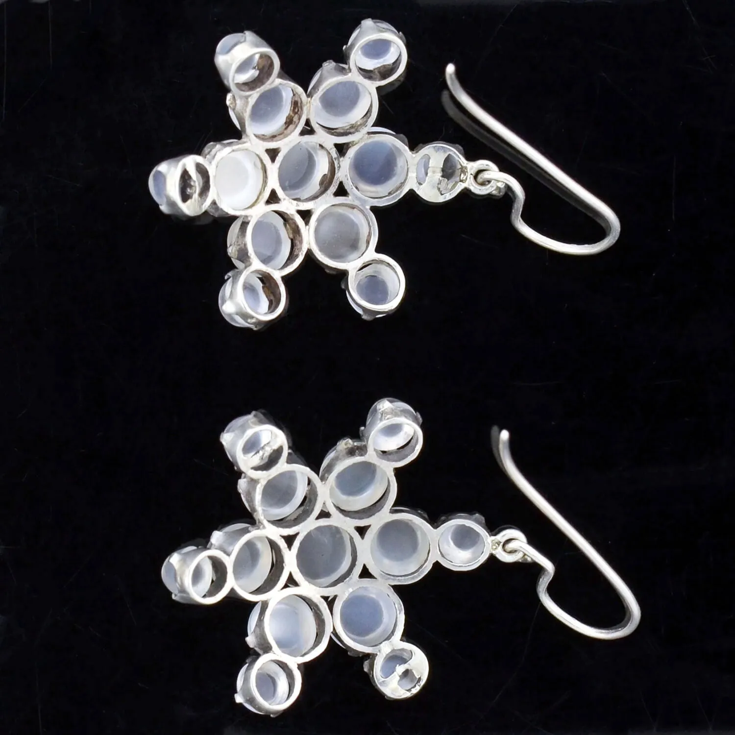Victorian Sterling Cabochon Moonstone Cluster Earrings