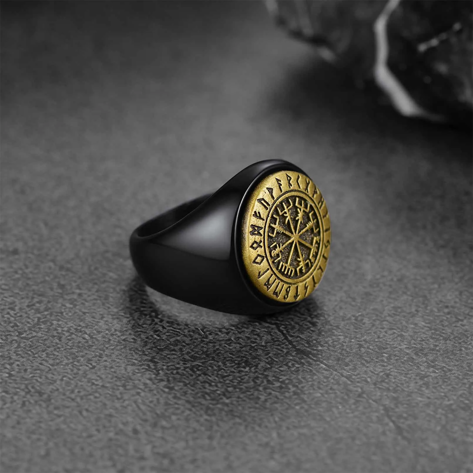 Viking Compass Vegvisir Ring with Runes For Men