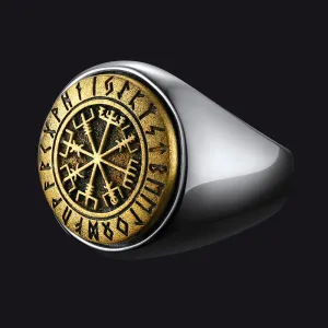 Viking Compass Vegvisir Ring with Runes For Men