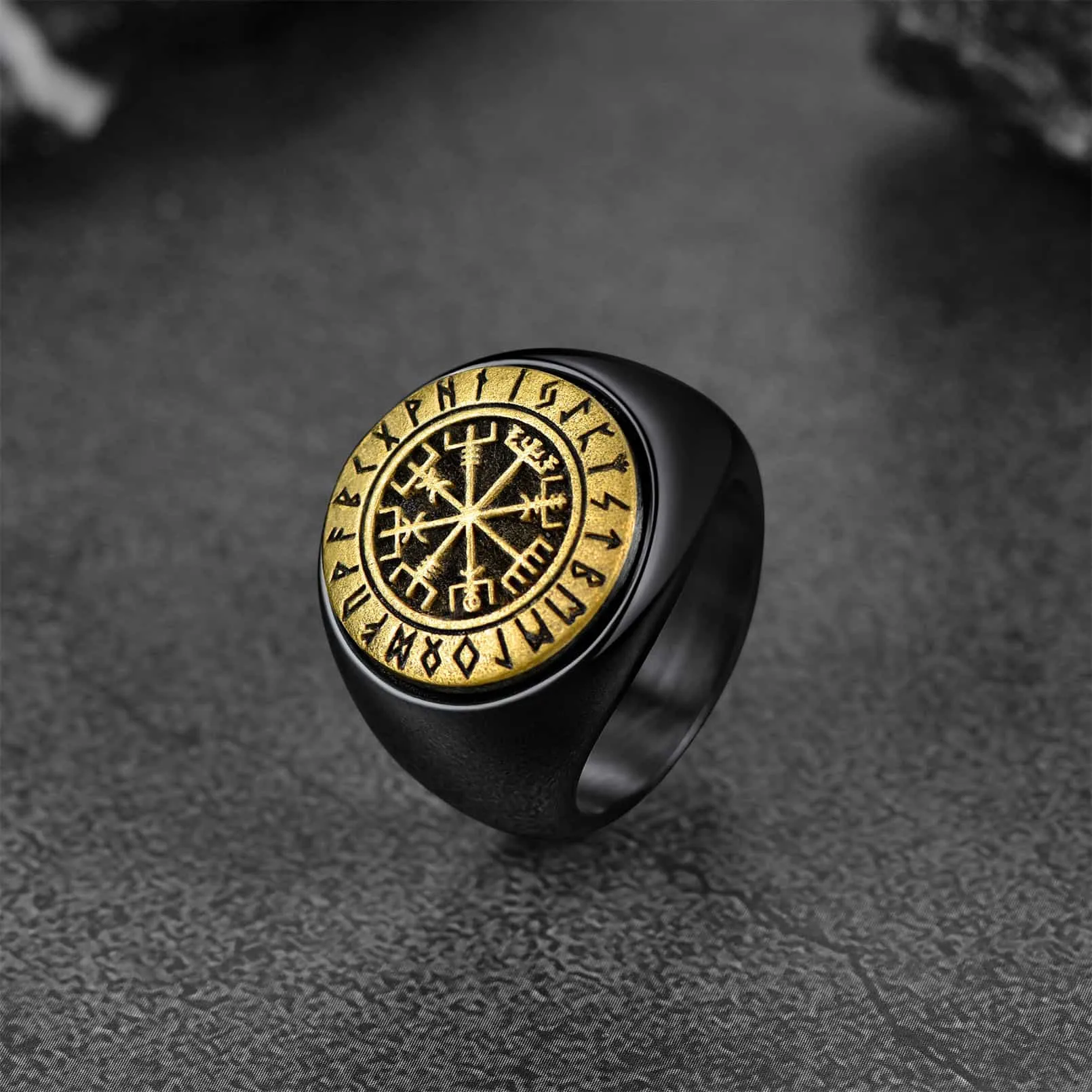 Viking Compass Vegvisir Ring with Runes For Men