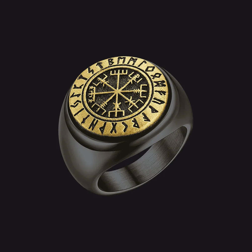 Viking Compass Vegvisir Ring with Runes For Men