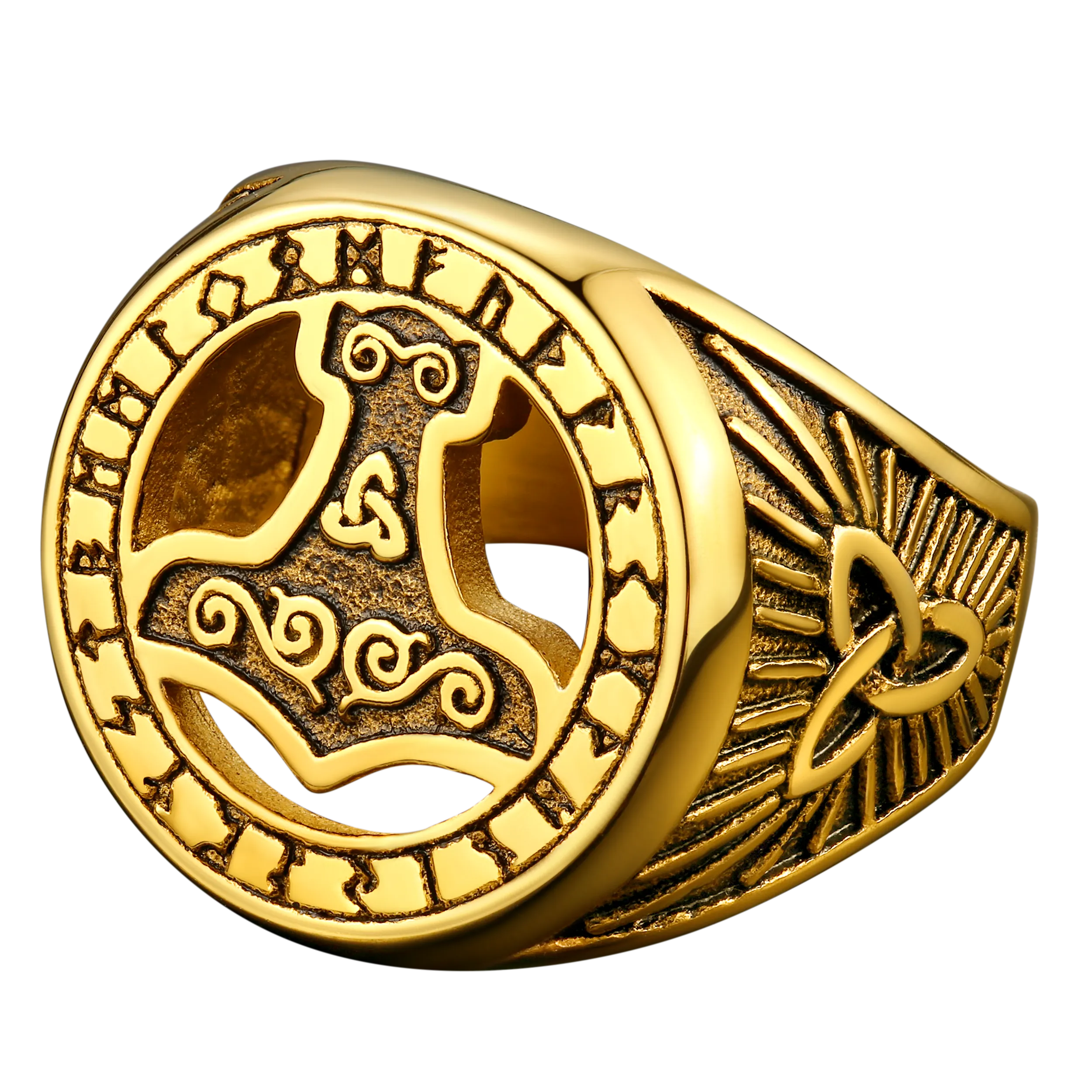 Viking Thor's Hammer Ring with Runes for Men