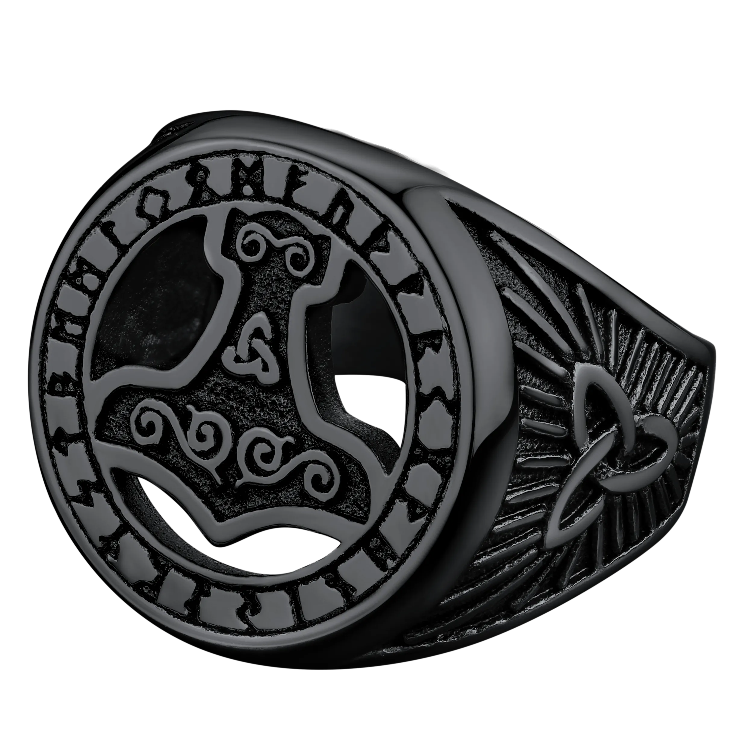 Viking Thor's Hammer Ring with Runes for Men