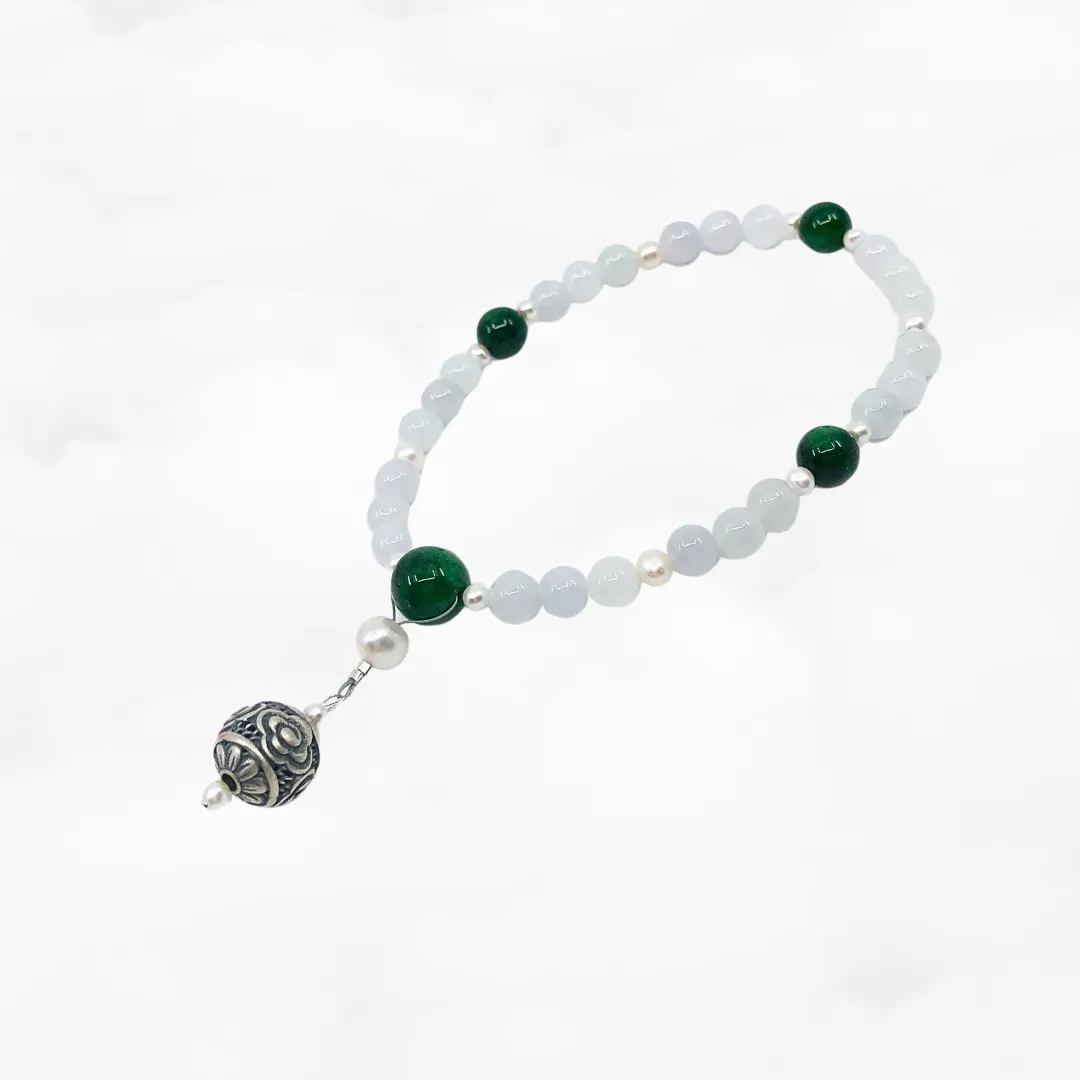 Vintage Beaded Jade and Pearl Bracelet 6mm
