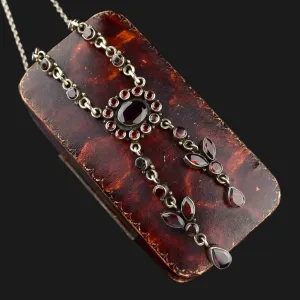 Vintage Floral Garnet Negligee Silver Pendant Necklace