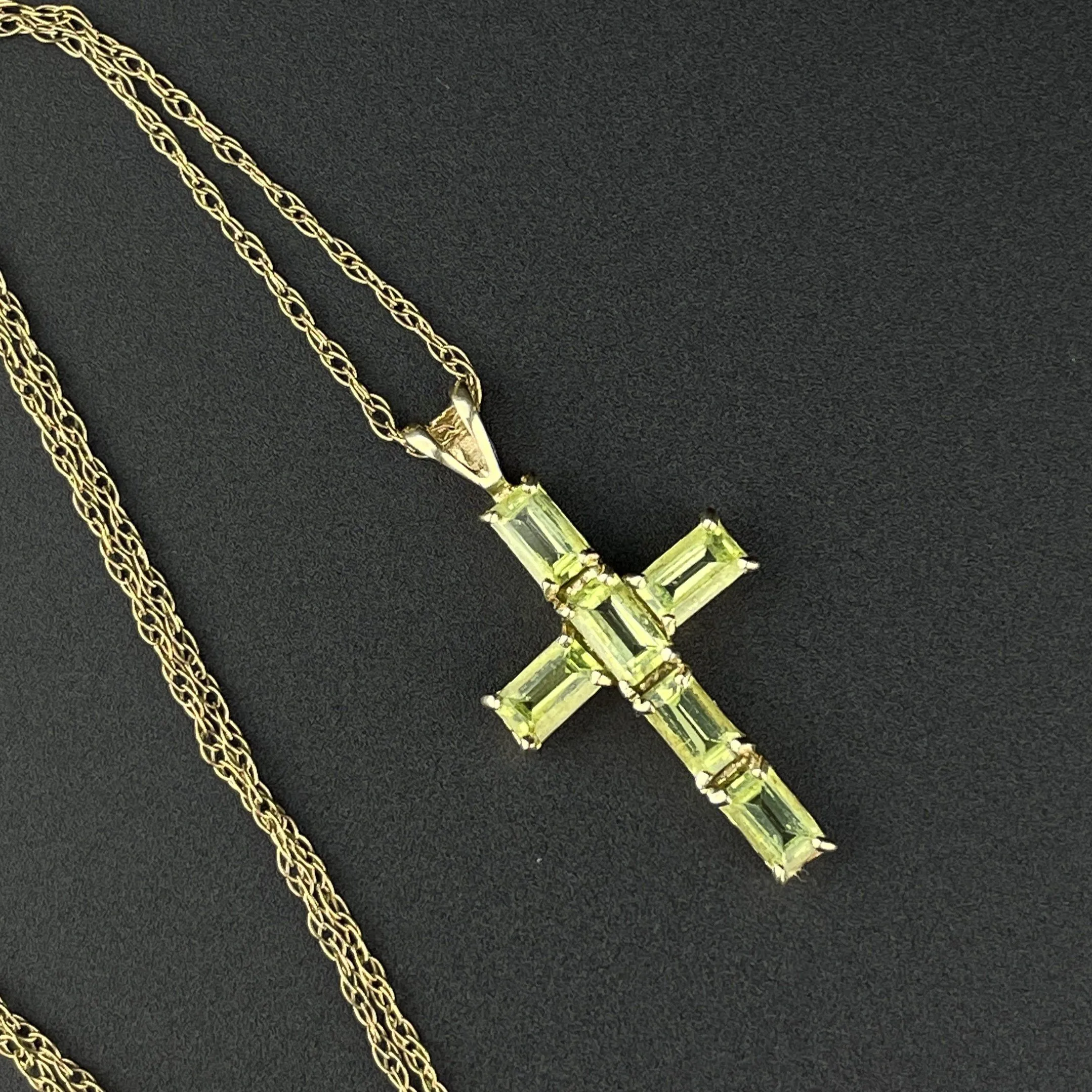 Vintage Gold Peridot Cross Pendant Necklace