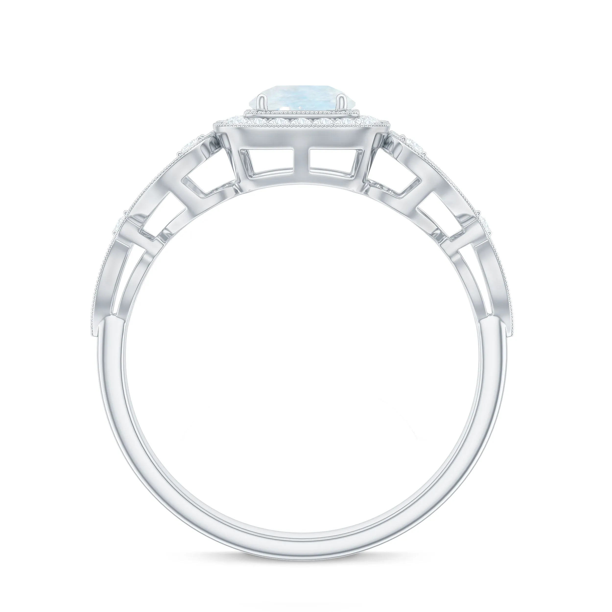 Vintage Moonstone and Diamond Milgrain Engagement Ring