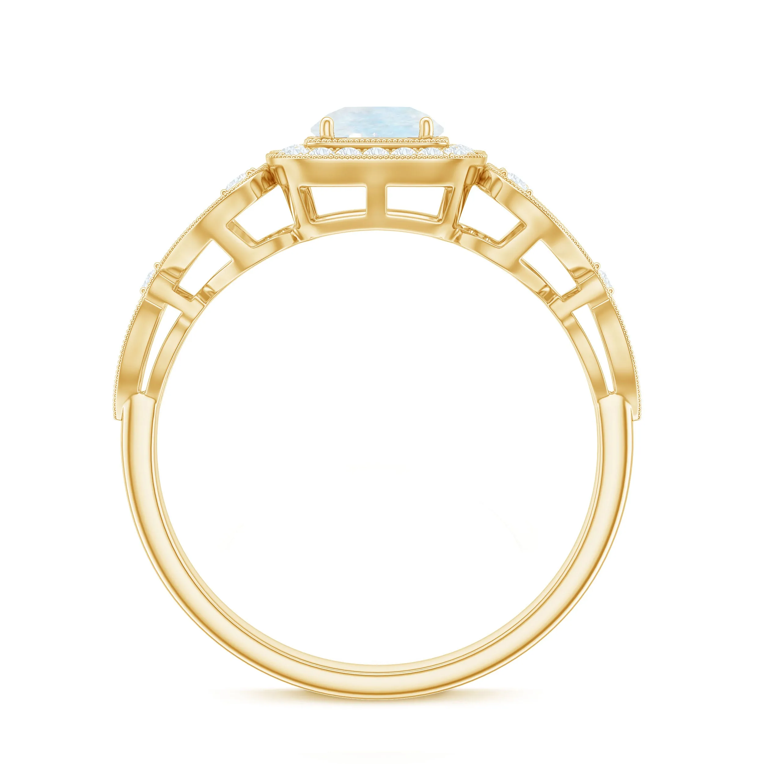 Vintage Moonstone and Diamond Milgrain Engagement Ring