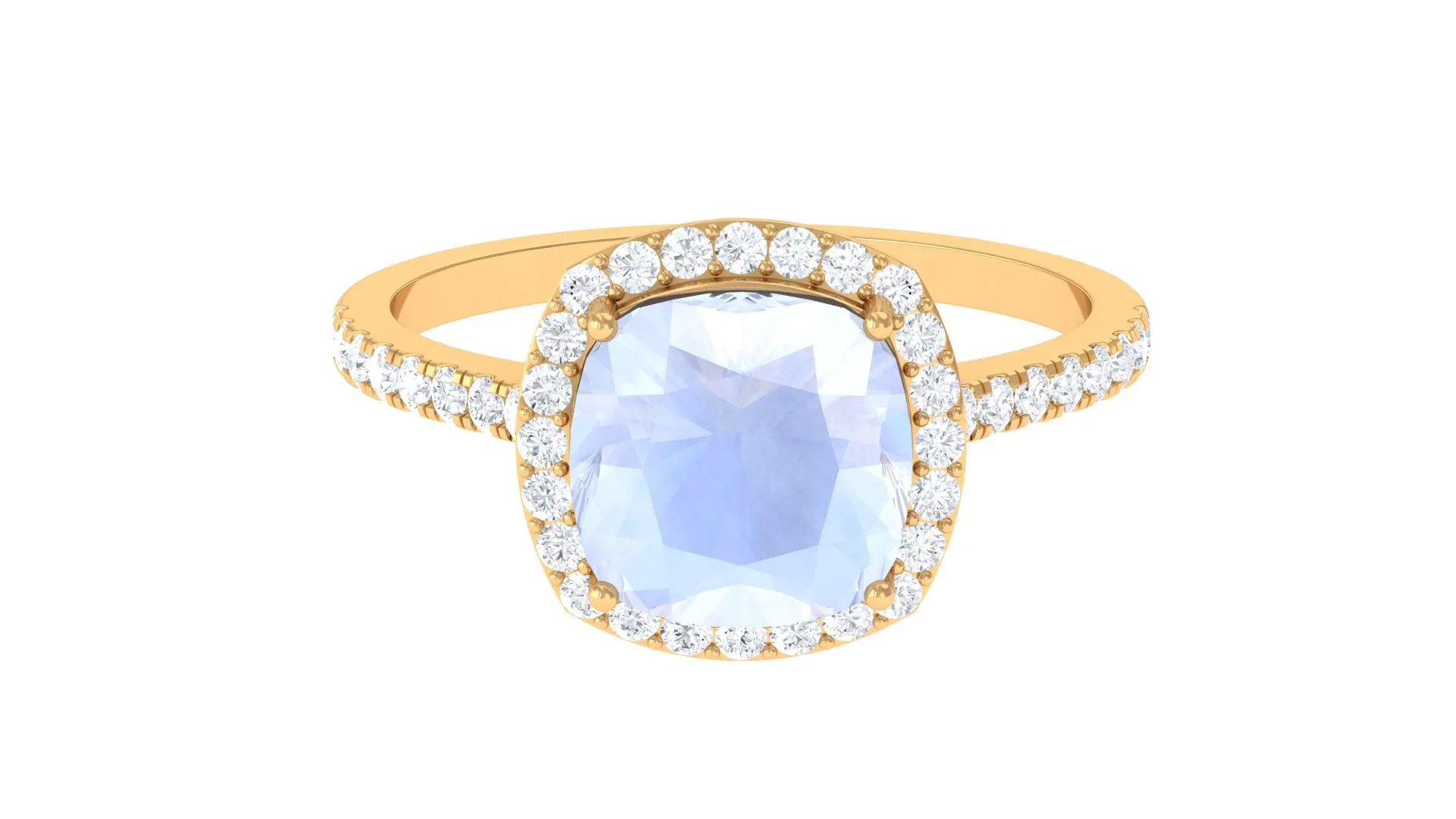 Vintage Style Cushion Cut Moonstone Halo Engagement Ring with Moissanite