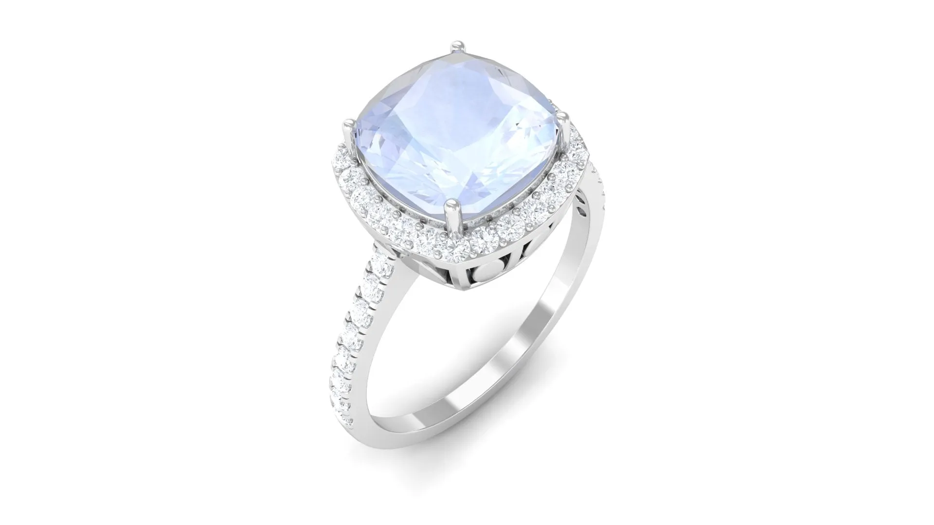 Vintage Style Cushion Cut Moonstone Halo Engagement Ring with Moissanite