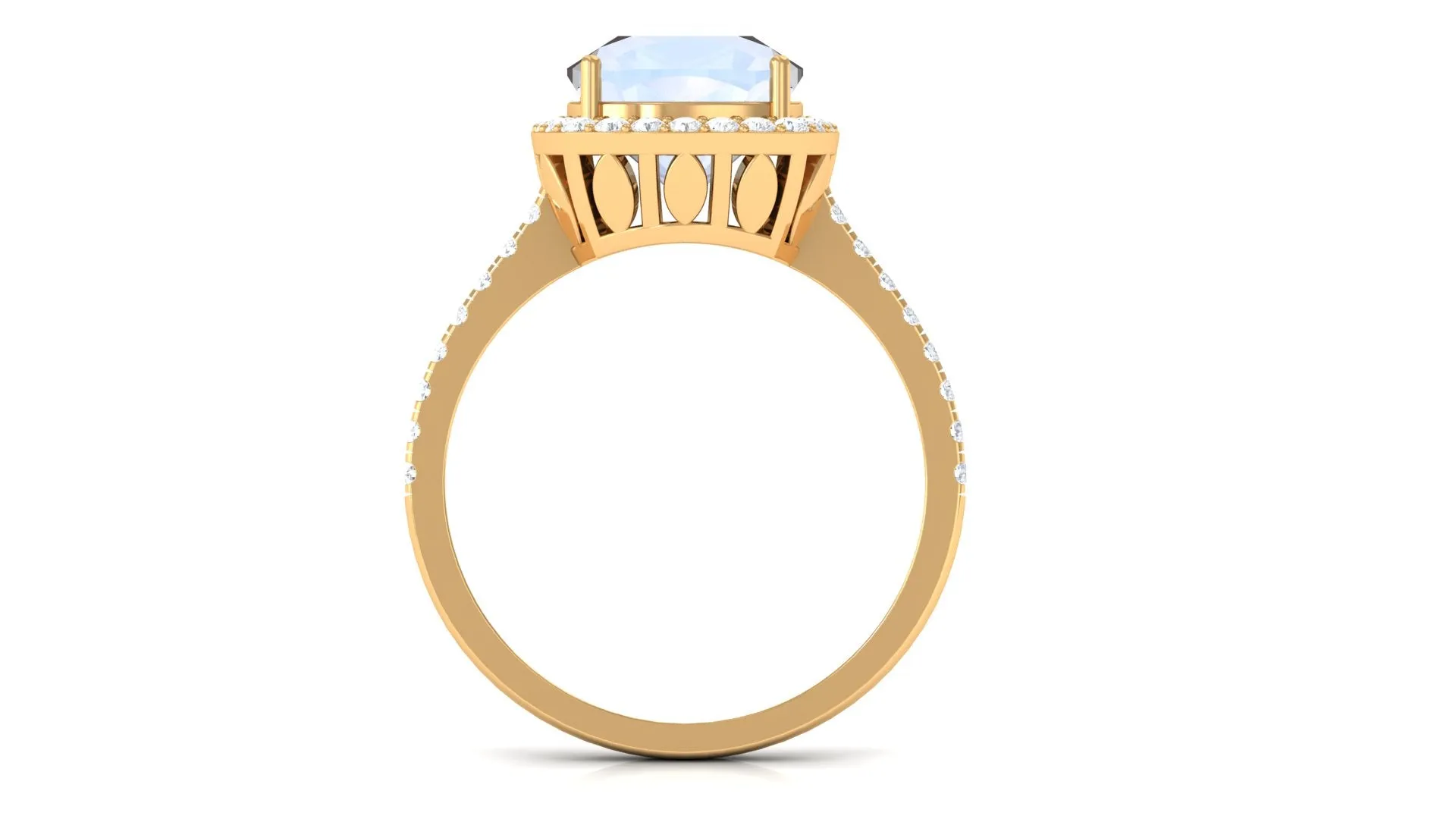 Vintage Style Cushion Cut Moonstone Halo Engagement Ring with Moissanite