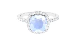 Vintage Style Cushion Cut Moonstone Halo Engagement Ring with Moissanite