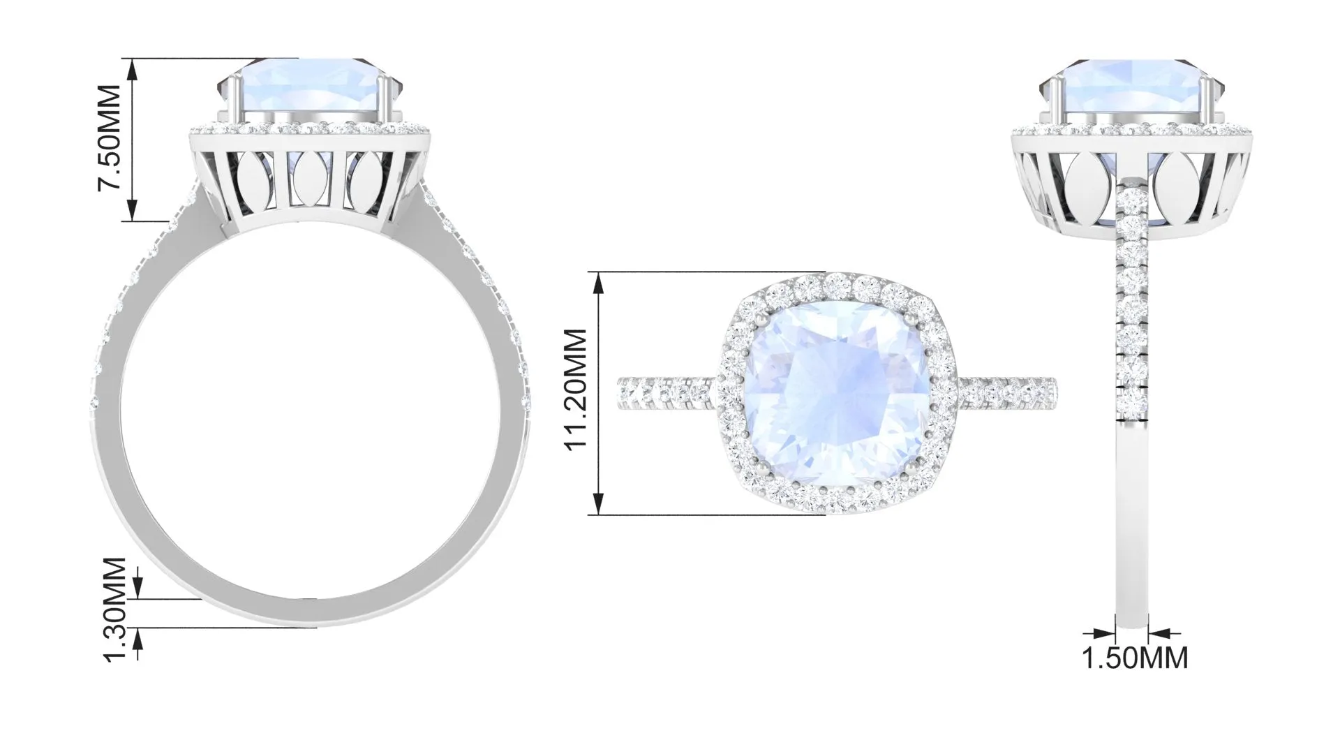 Vintage Style Cushion Cut Moonstone Halo Engagement Ring with Moissanite