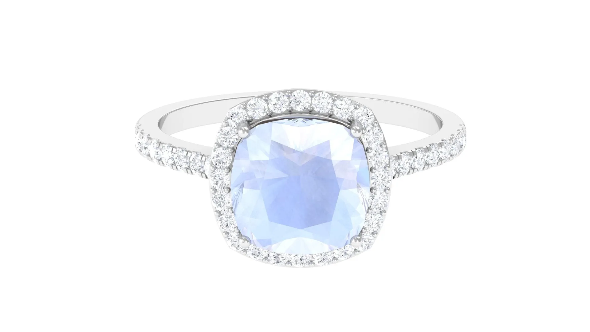 Vintage Style Cushion Cut Moonstone Halo Engagement Ring with Moissanite