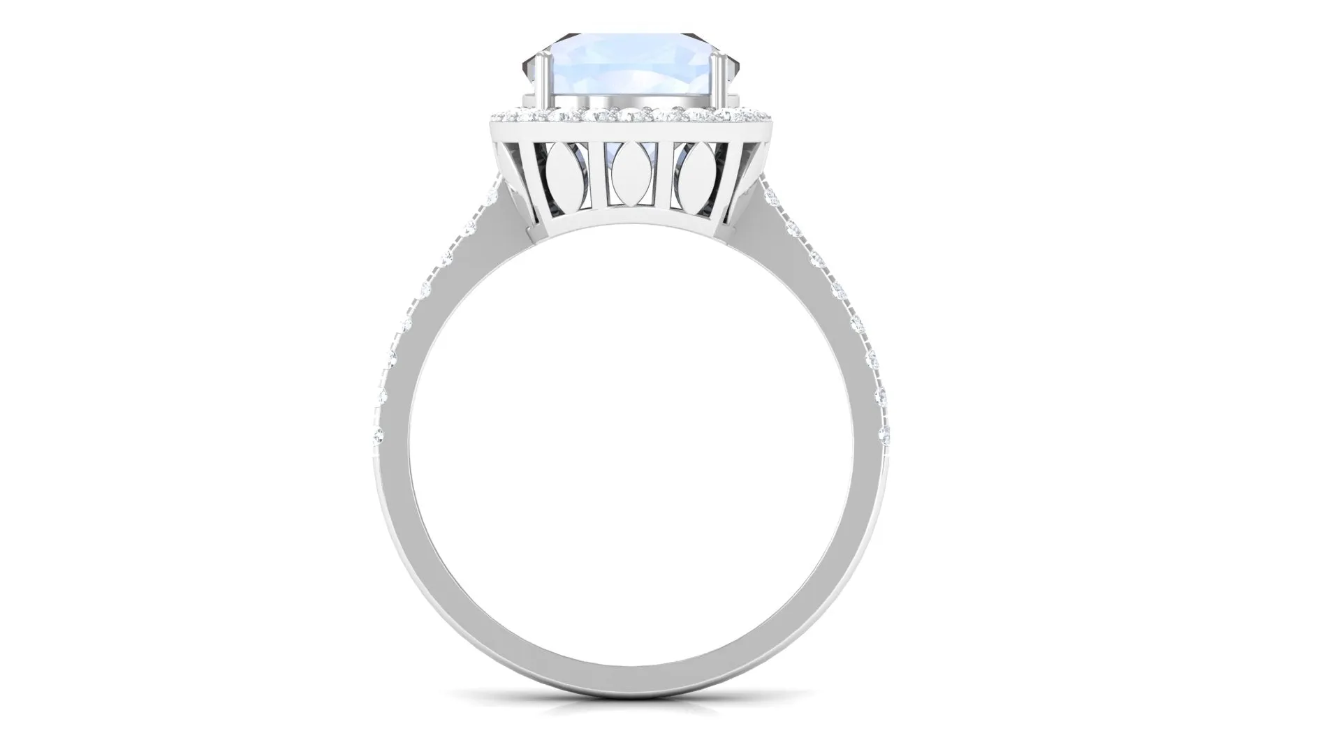 Vintage Style Cushion Cut Moonstone Halo Engagement Ring with Moissanite