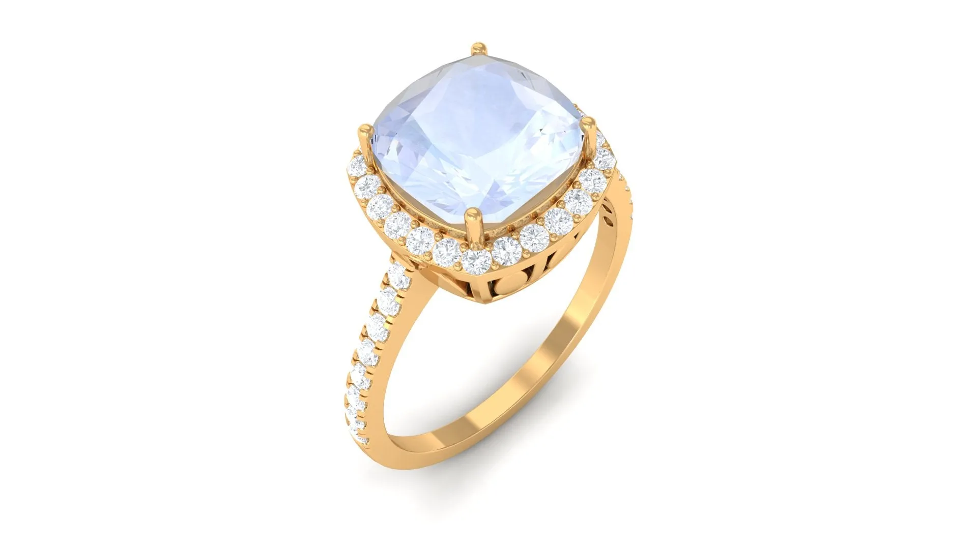 Vintage Style Cushion Cut Moonstone Halo Engagement Ring with Moissanite