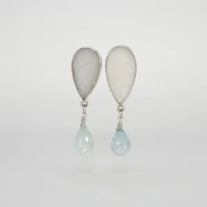White Druzy and Aquamarine Earrings by Rina Young