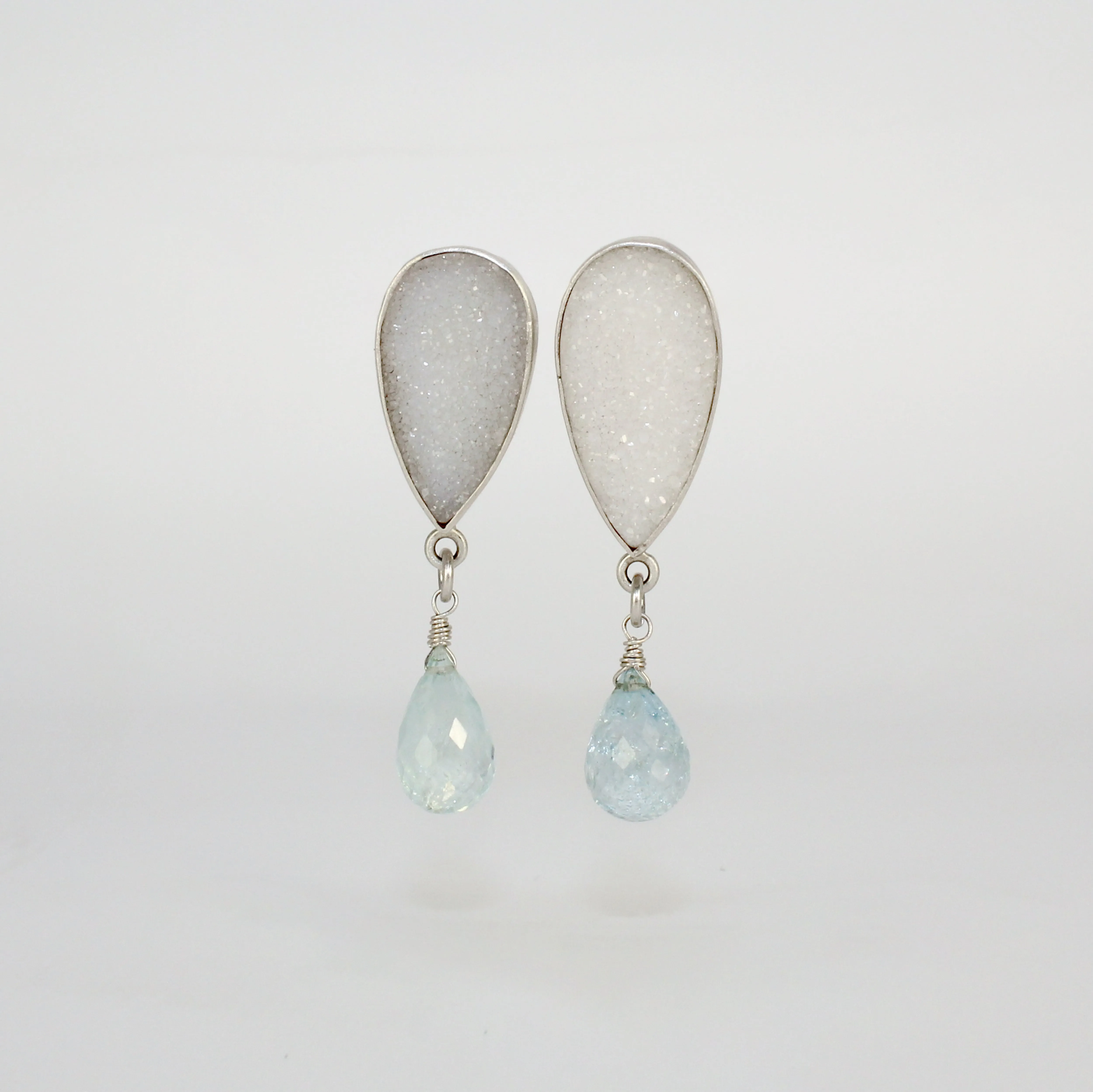 White Druzy and Aquamarine Earrings by Rina Young