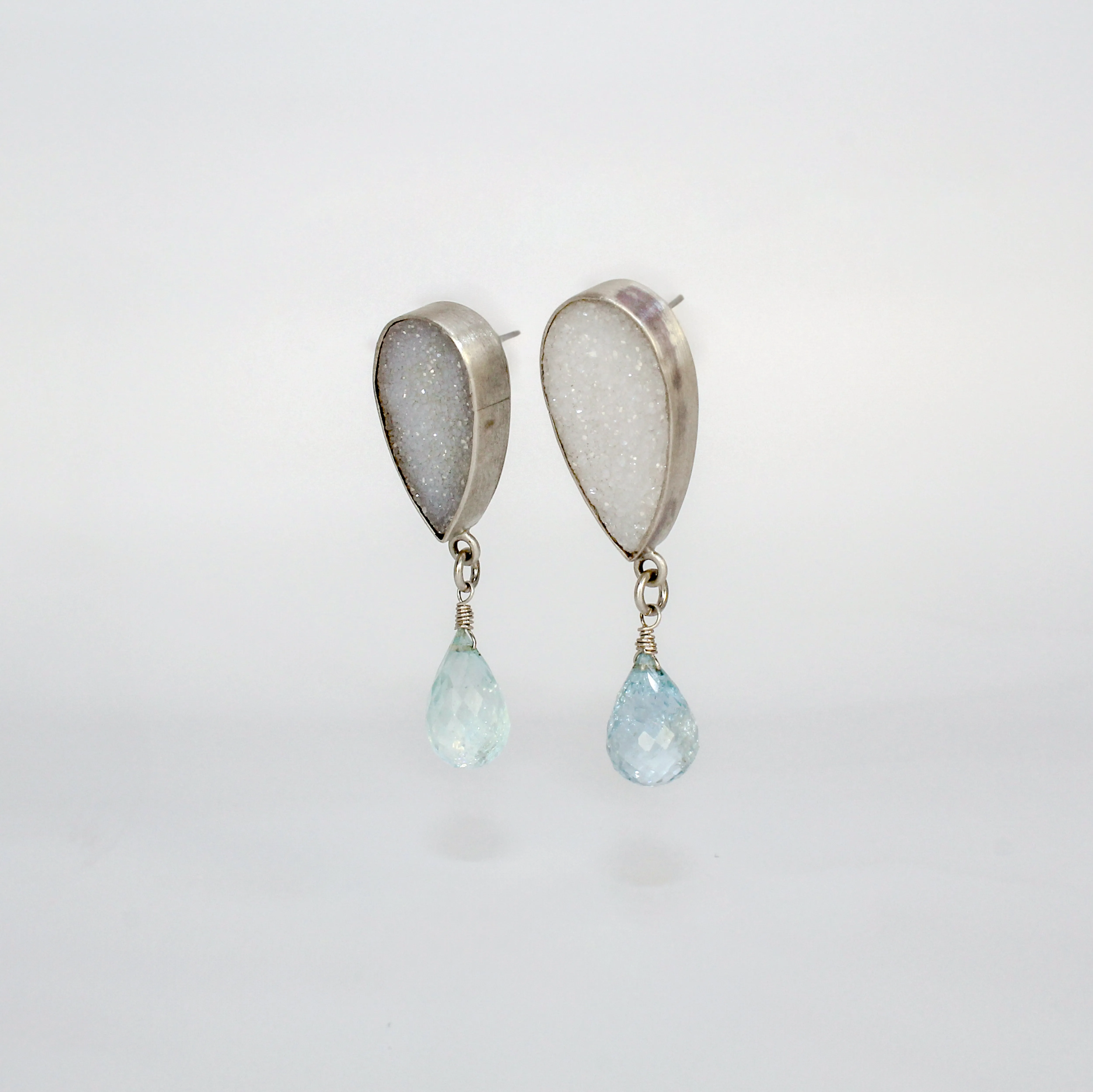 White Druzy and Aquamarine Earrings by Rina Young