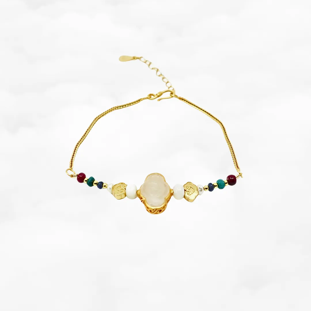 White Jade Auspicious Clouds Vermeil Bracelet