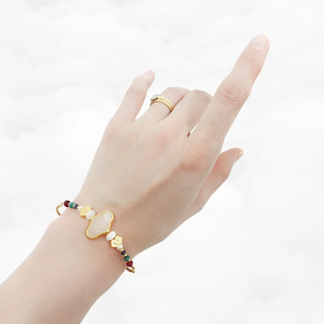 White Jade Auspicious Clouds Vermeil Bracelet