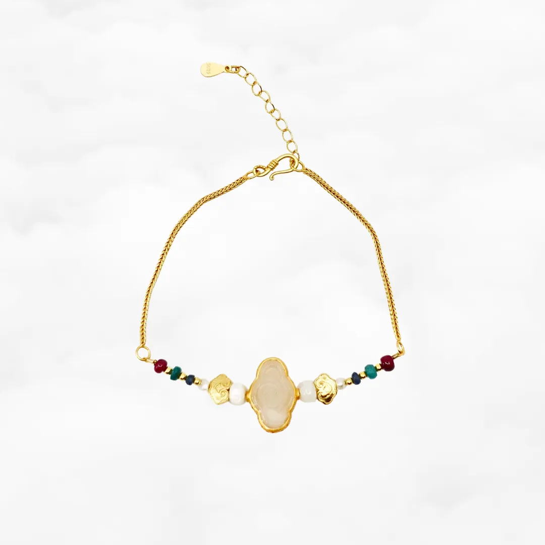 White Jade Auspicious Clouds Vermeil Bracelet