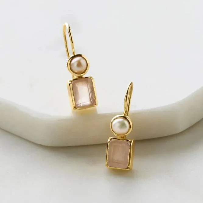 Willow Earring - Rose Quartz & Pearl