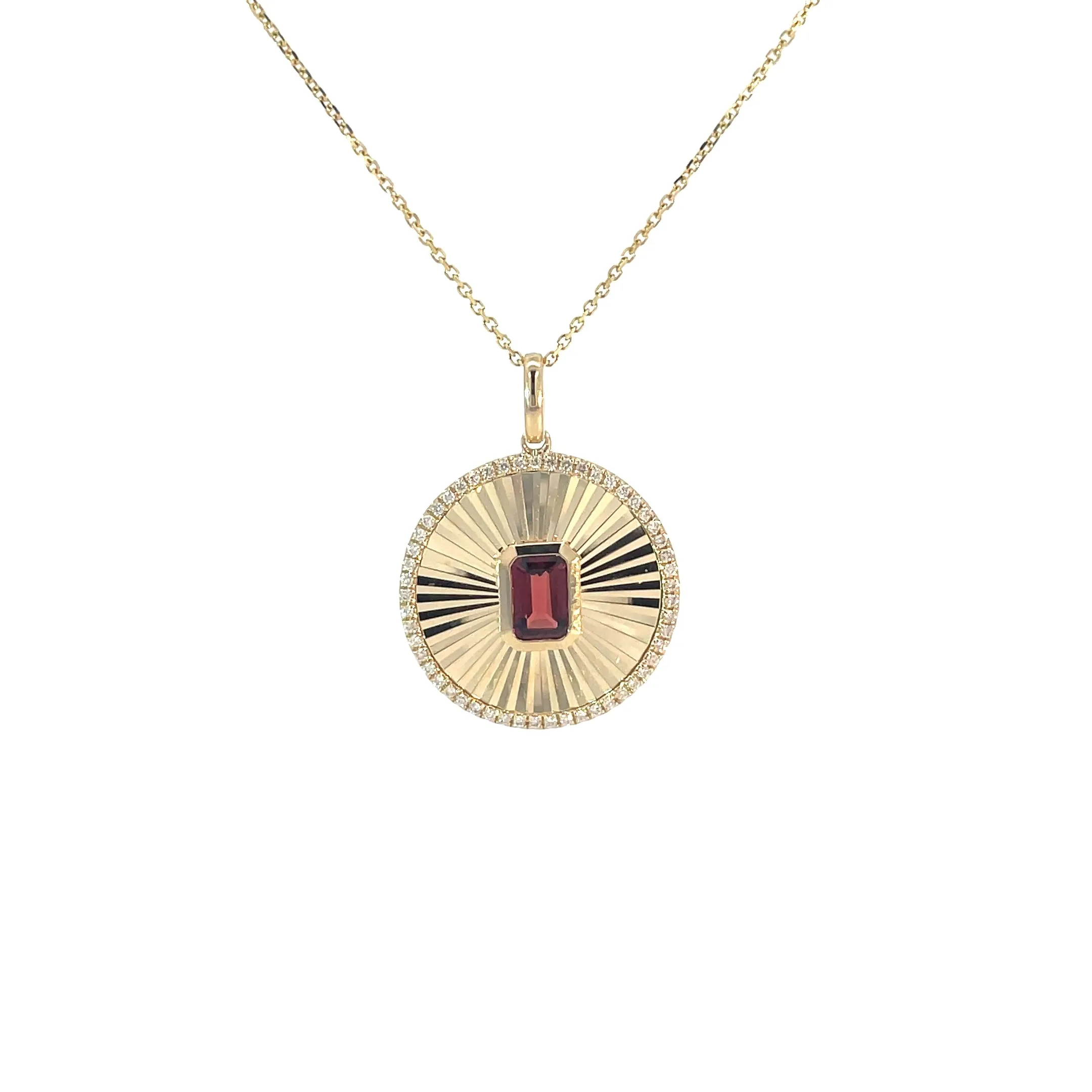 Yellow Gold Garnet Disk Necklace