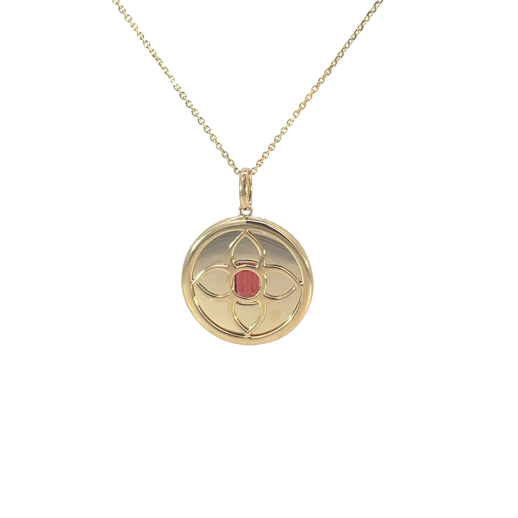 Yellow Gold Garnet Disk Necklace