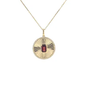 Yellow Gold Garnet Disk Necklace