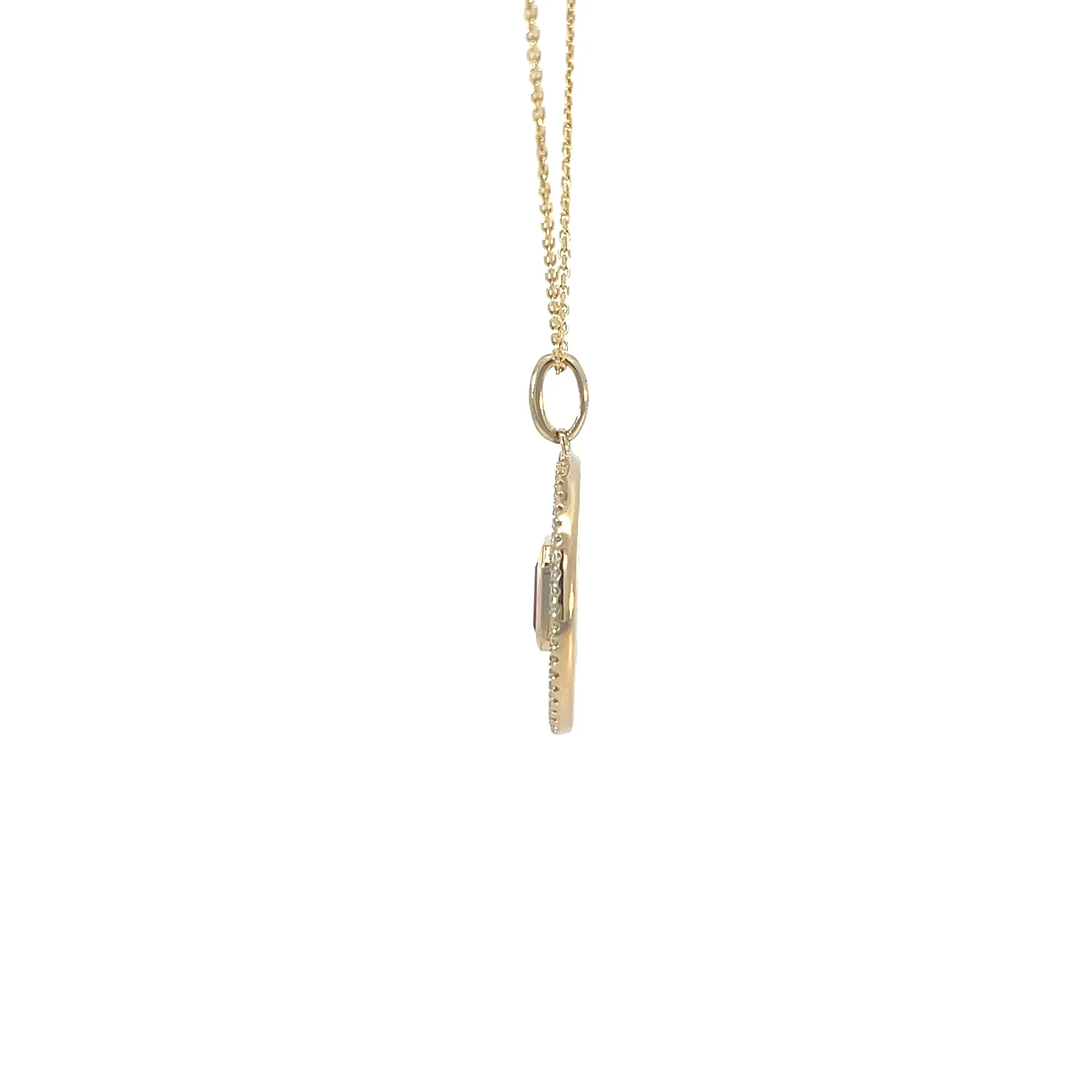 Yellow Gold Garnet Disk Necklace