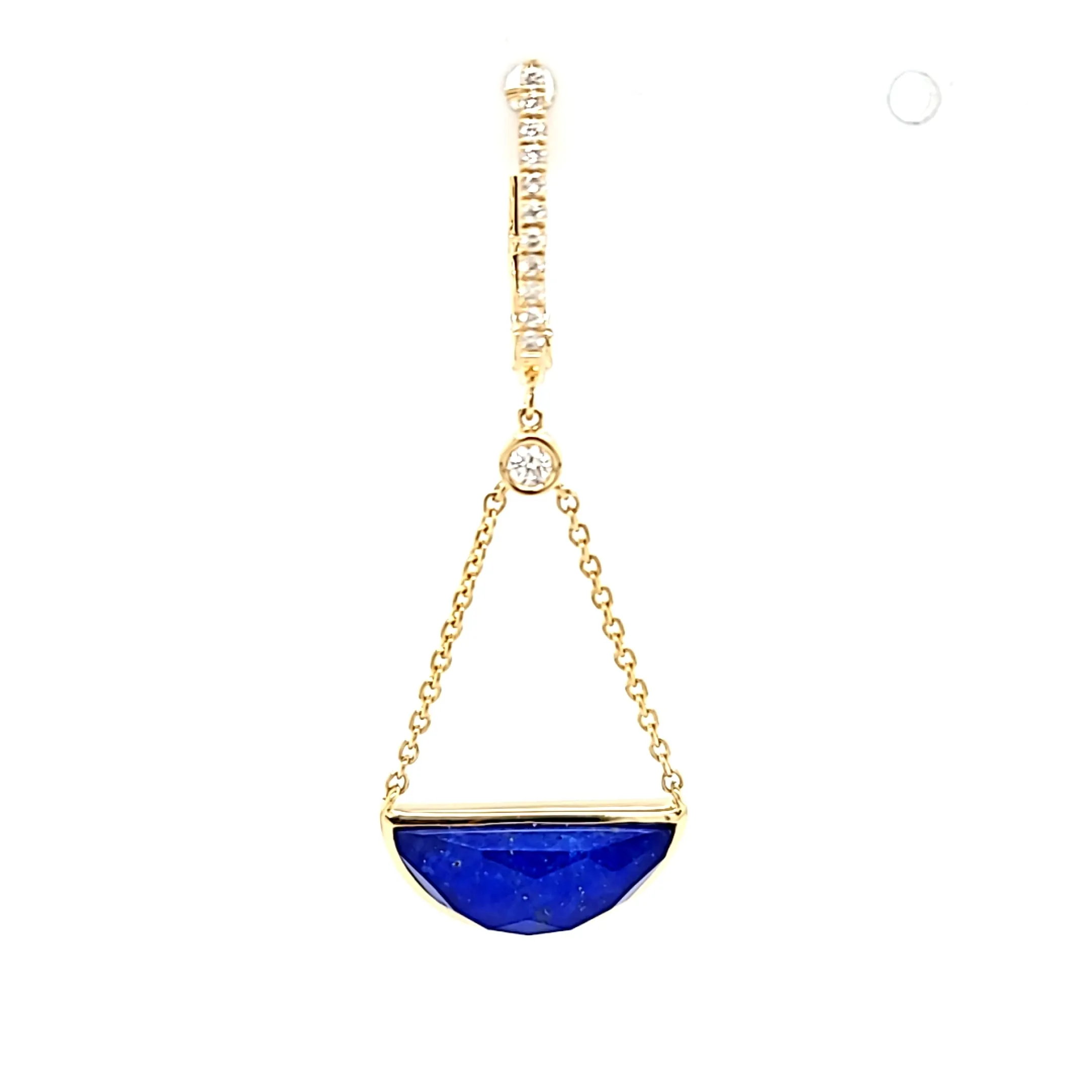Yellow Gold Semi Circle Lapis Dangle Earrings (I7788)