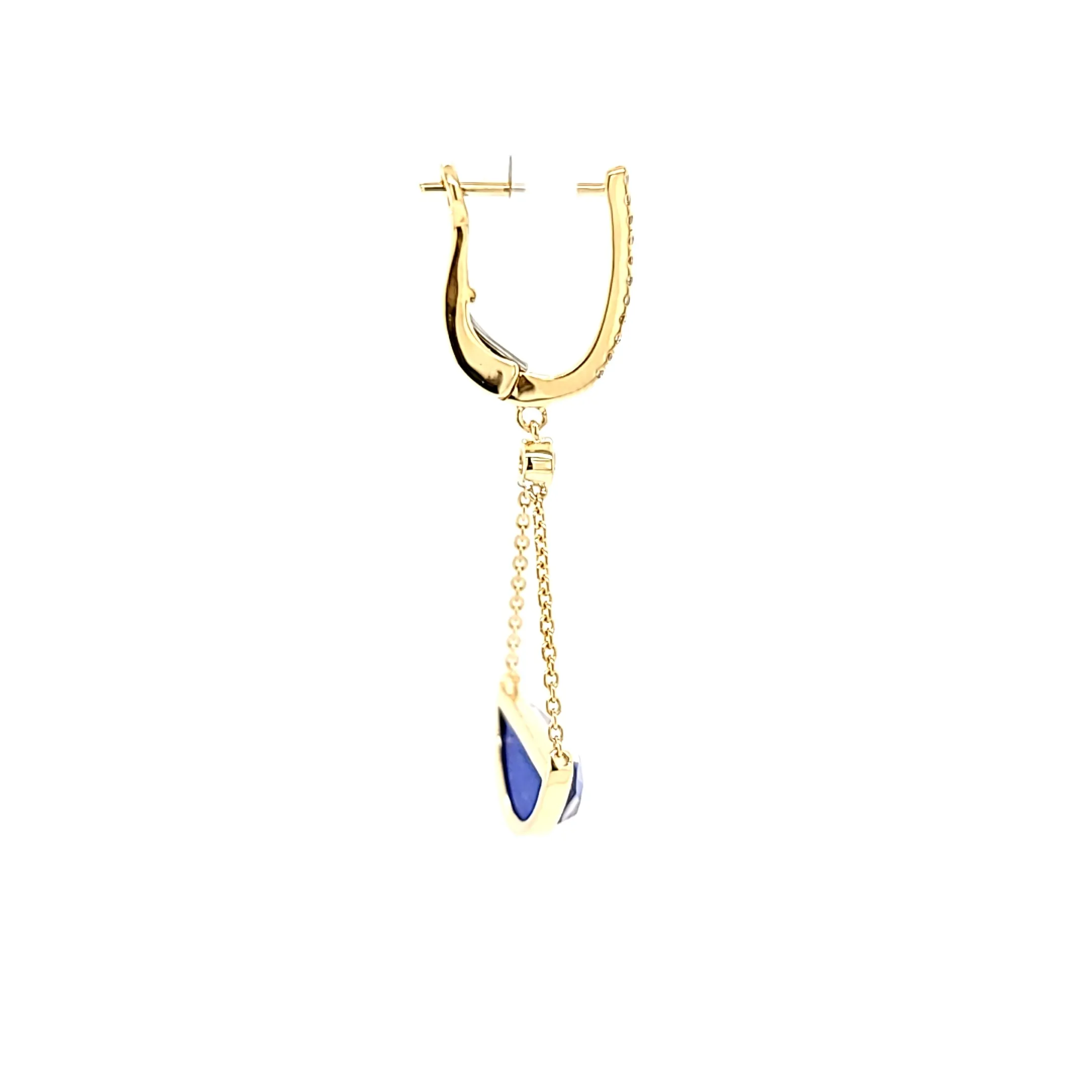 Yellow Gold Semi Circle Lapis Dangle Earrings (I7788)