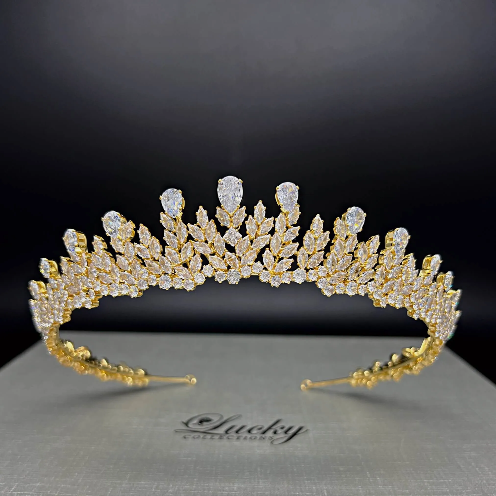 Zirconia Bridal Crown, Quinceanera Tiara, Corona de 15 Anos Graceful Design by Lucky Collections™