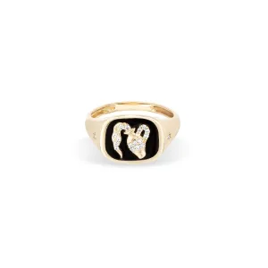 Zodiac Ceramic   Diamond Aquarius Signet Ring